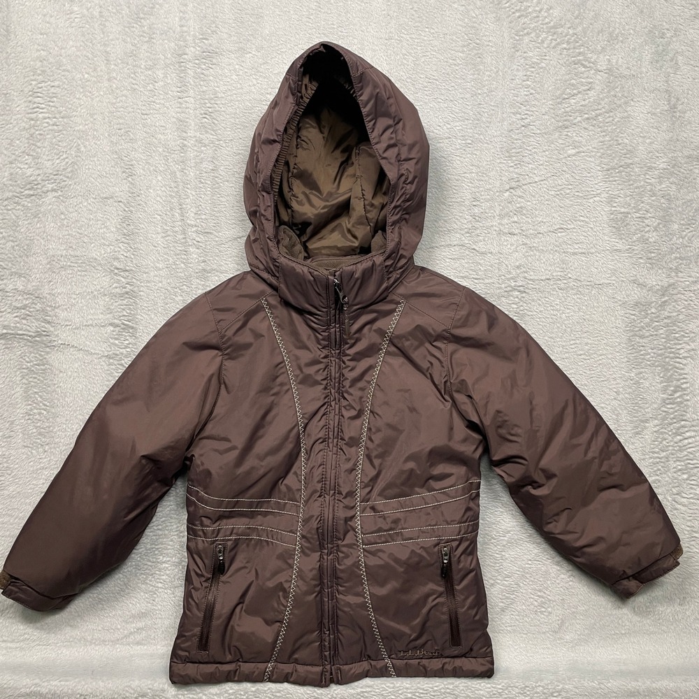 LL Bean Hooded Winter Jacket Kids Size 4 Brown Thinsulate Parka Coat